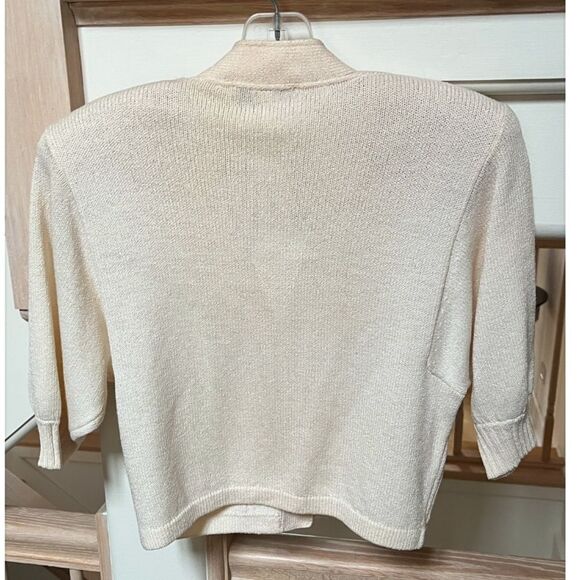 St. John Santana Knit Short Sleeve Cardigan Jacket with Gold Button Details P NW - Picture 7 of 8